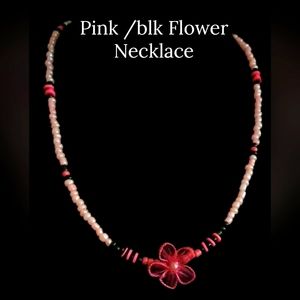 Pink flower beaded necklace